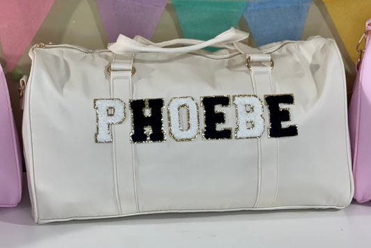 Kid's Patch Letter Duffel Bag / Children's Travel Suitcase / Varsity Chenille Patch Letters / Duffel Bag for Girls / Weekend Overnight Bag