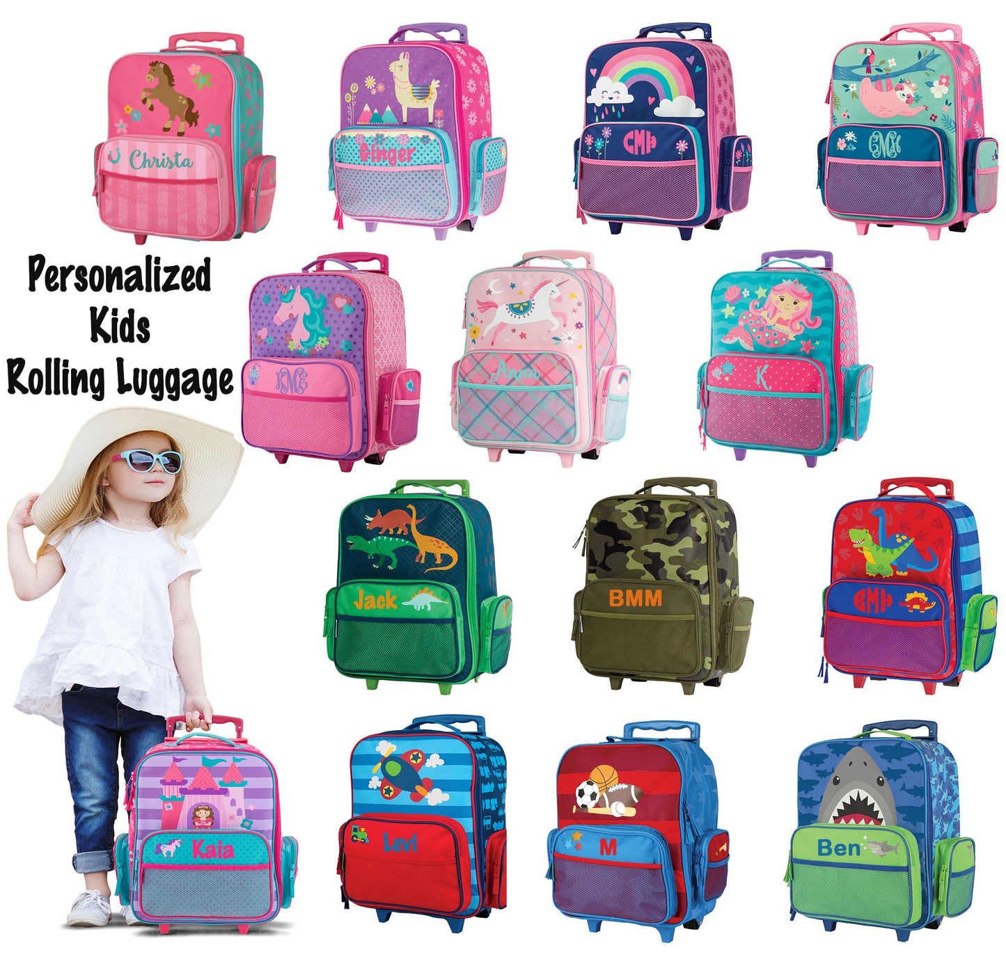 Personalized Kids Rolling Luggage, Stephen Joseph, Kids Suitcase, Travel Bag, Overnight Bag, Free Shipping, Going to Grandma's, TSA Approved