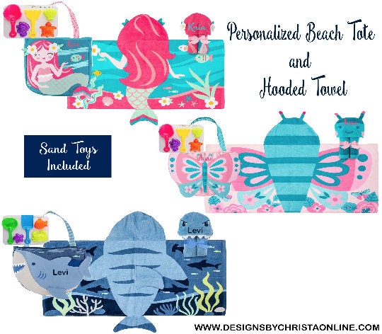 Personalized Kids Beach bag and hooded towel / Monogrammed Beach Tote / Monogrammed Hooded Towel / Stephen Joseph / Kid's Beach Set