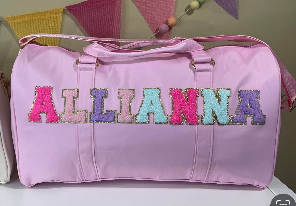 Kid's Patch Letter Duffel Bag / Children's Travel Suitcase / Varsity Chenille Patch Letters / Duffel Bag for Girls / Weekend Overnight Bag
