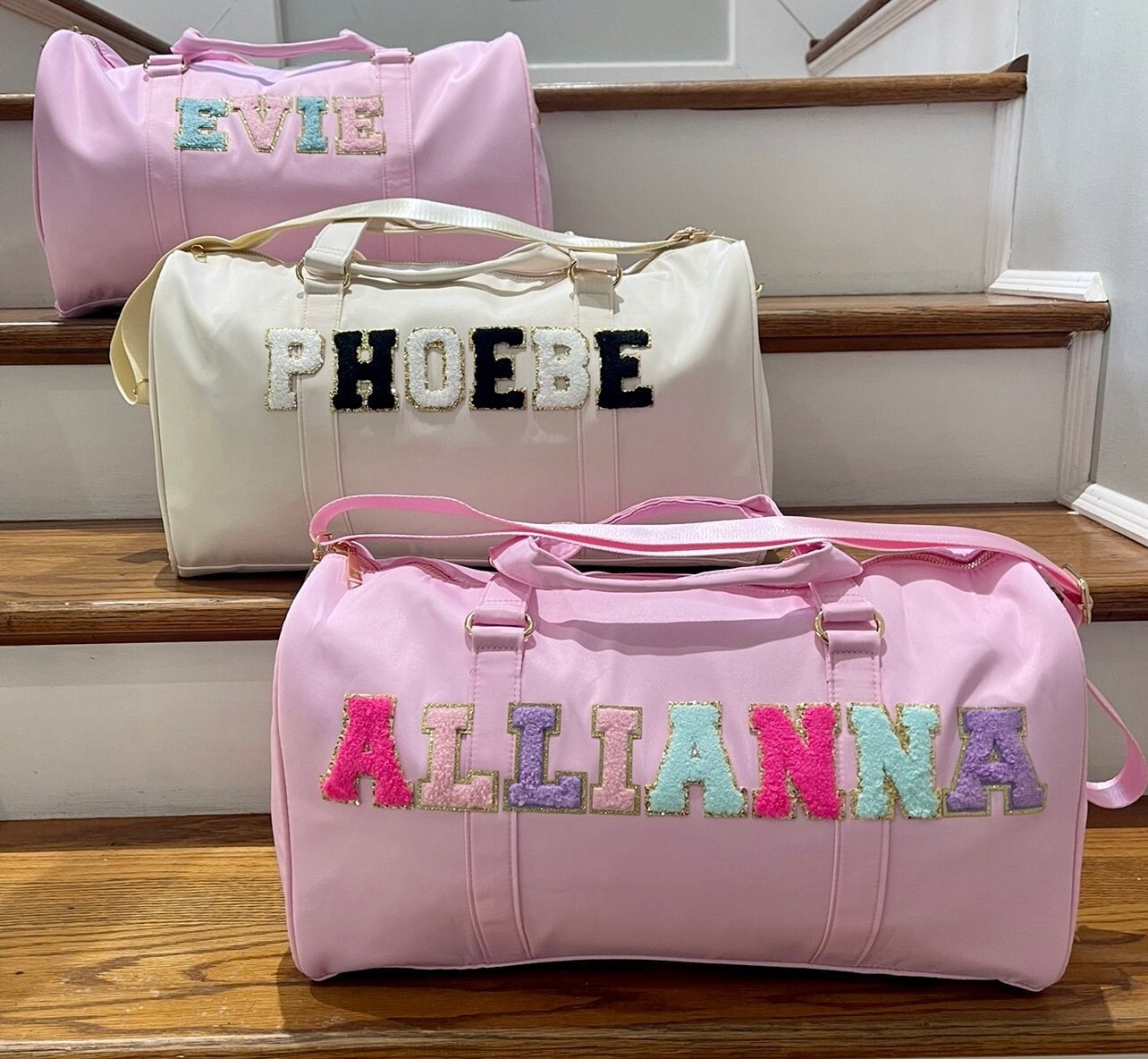 Kid's Patch Letter Duffel Bag / Children's Travel Suitcase / Varsity Chenille Patch Letters / Duffel Bag for Girls / Weekend Overnight Bag
