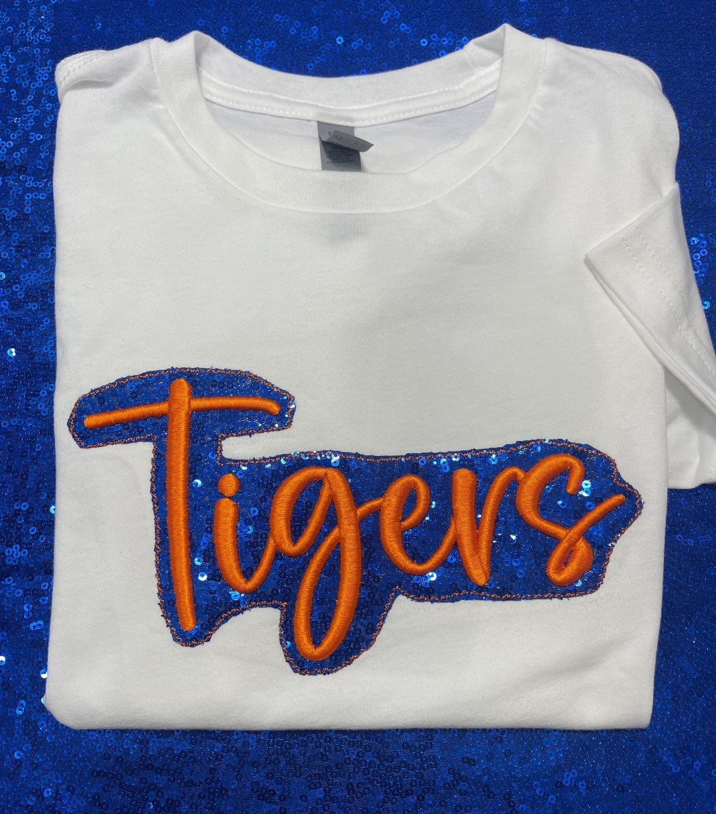 Tigers Shirt for Kids, School mascot tee, Football sibling shirt, School spirit top, Puff embroidery with glitter applique, Game Day, Tigers
