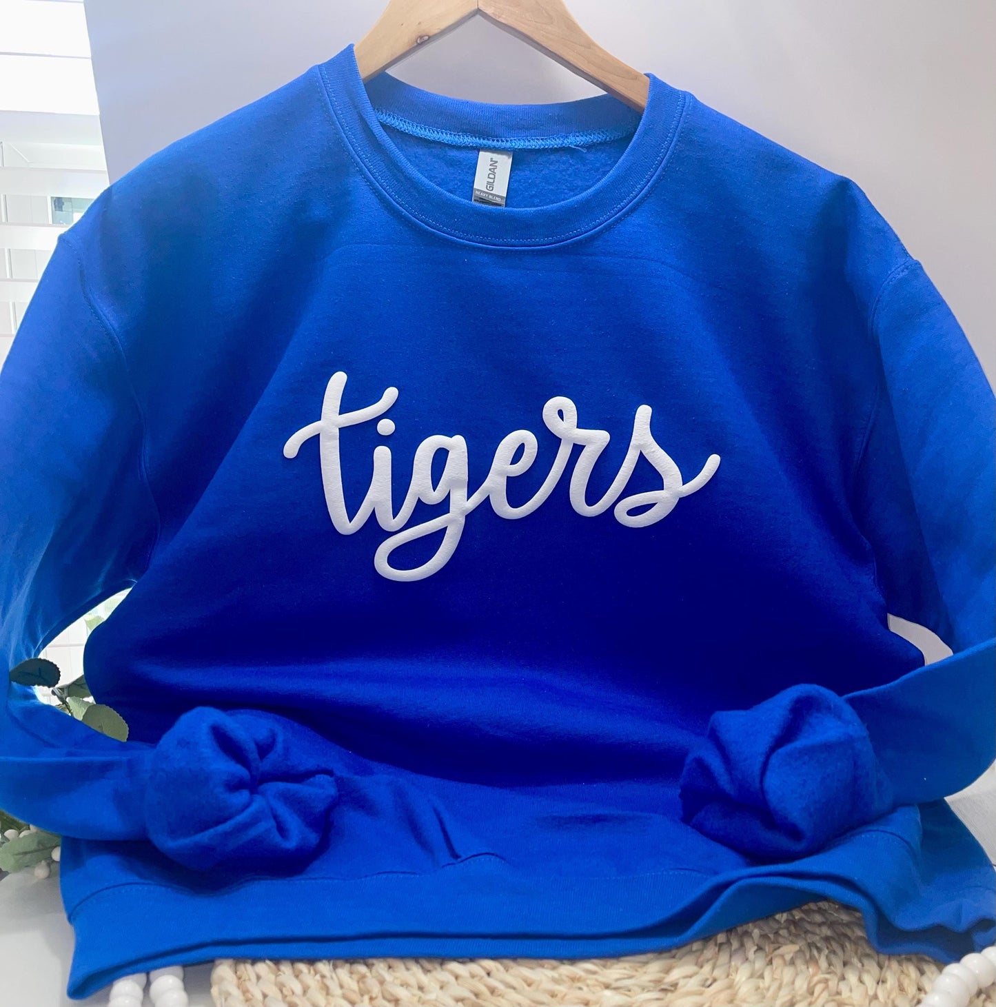 Puff Vinyl Cozy Sweatshirt, Sports team sweatshirt, spirit shirt, Game day shirt, Mascot Team Top, Large script name shirt, Tigers, Rebels