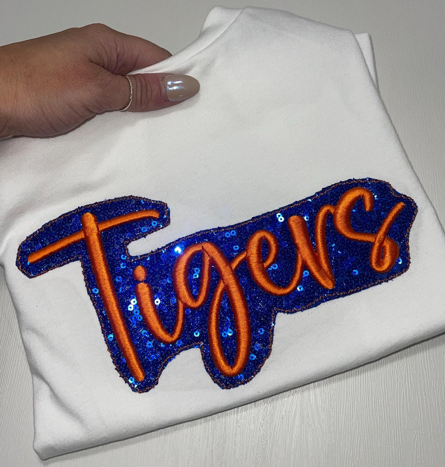Tigers Shirt for Kids, School mascot tee, Football sibling shirt, School spirit top, Puff embroidery with glitter applique, Game Day, Tigers