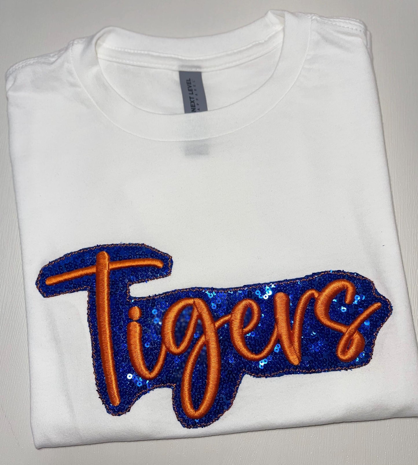 Tigers Shirt for Kids, School mascot tee, Football sibling shirt, School spirit top, Puff embroidery with glitter applique, Game Day, Tigers