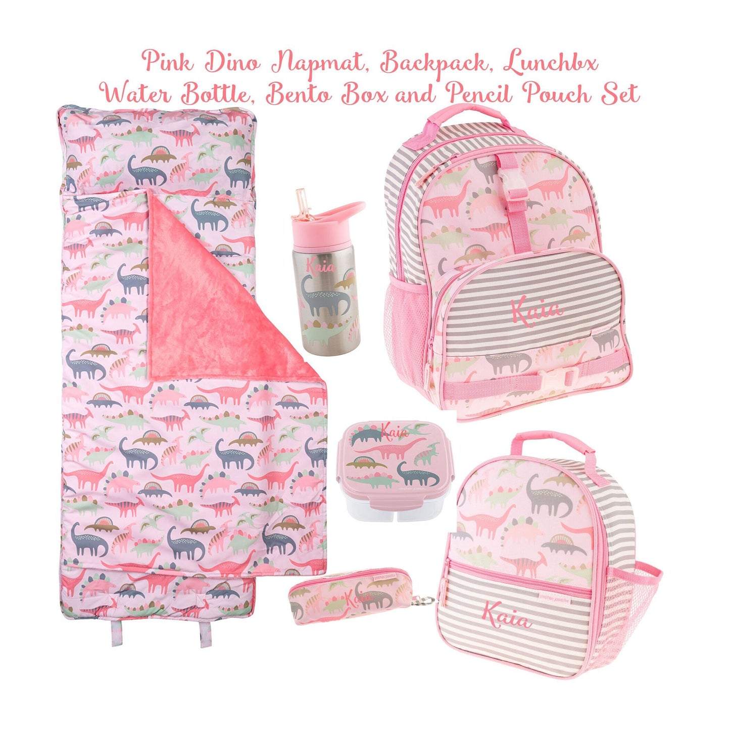 Personalized Pink Dinosaur Backpack Set / Pink Dino / Back to School / Nap Mat / Monogrammed Backpack / Lunchbox Set / 6 Piece School Set