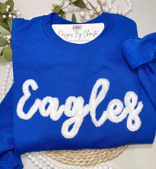 Team Sport Sweatshirt, Yarn embroidered sweatshirt, spirit shirt, Eagles Sweatshirt, 3D embroidery, Mascot Team Top, Tigers, Football mom